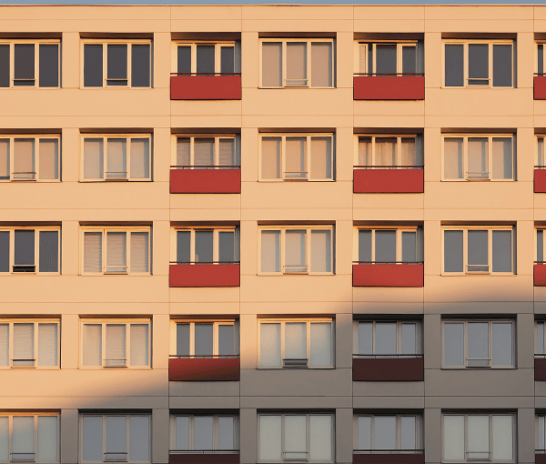Mixed color hostel facade